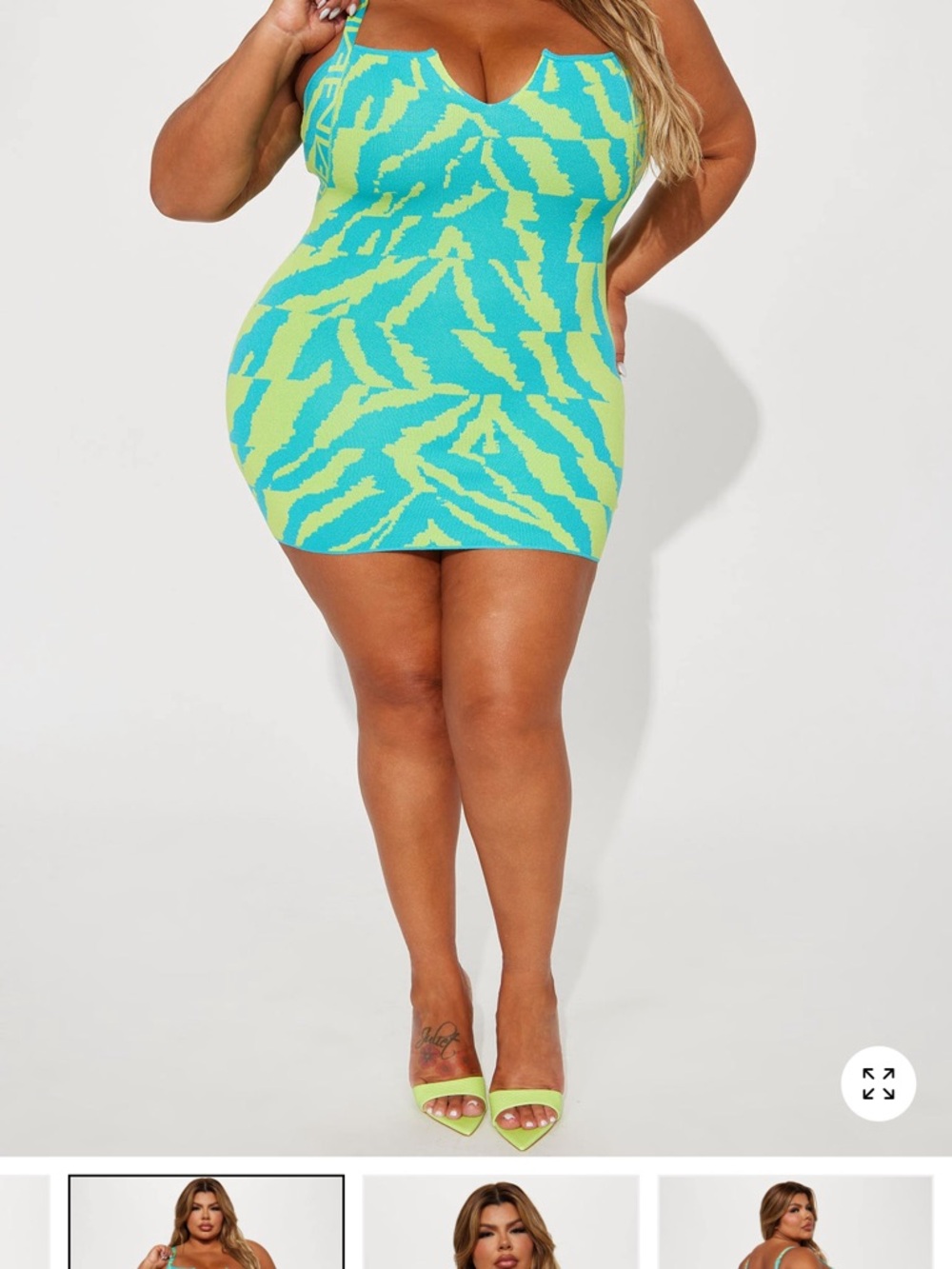 Fashion Nova Neon Green and Aqua Zebra Knit Mini Skirt